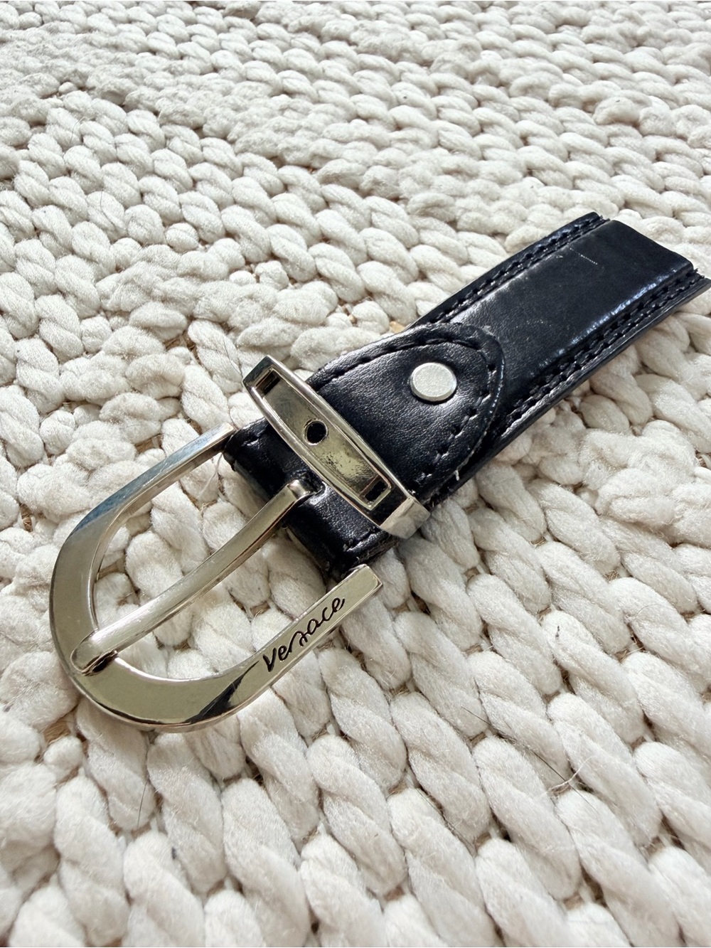 Authentic VERSACE Vintage Belt Silver Tone Signature Belt Buckle